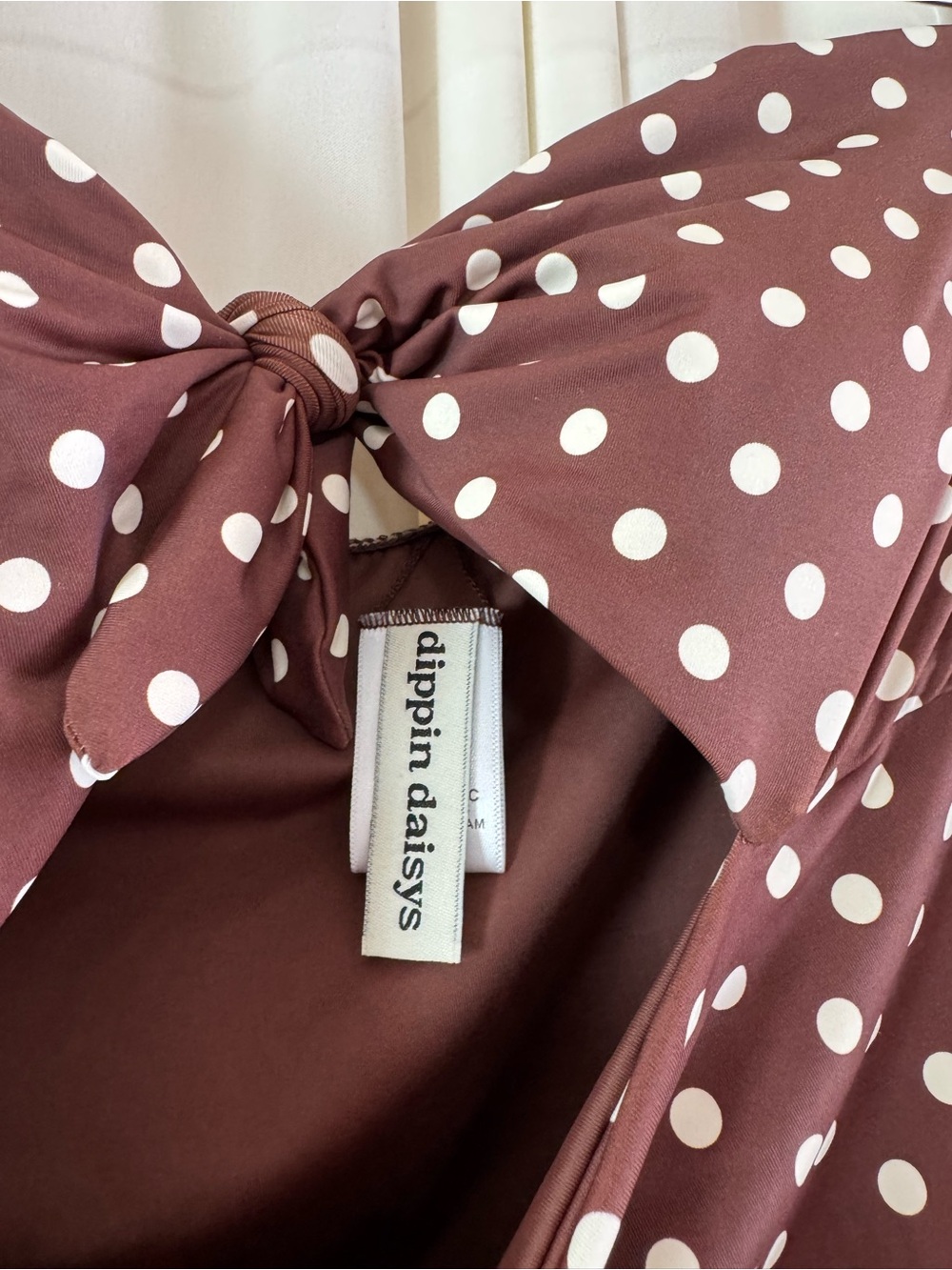 Dippin' Daisy's Devon Brown Polka Dot Strapless Knotted One-Piece Swimsuit Sz M - Picture 5 of 8